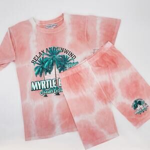 Ingear Resort T Shirt Biker Shorts Women’s 2 Pc Set Tropical Myrtle Beach Large